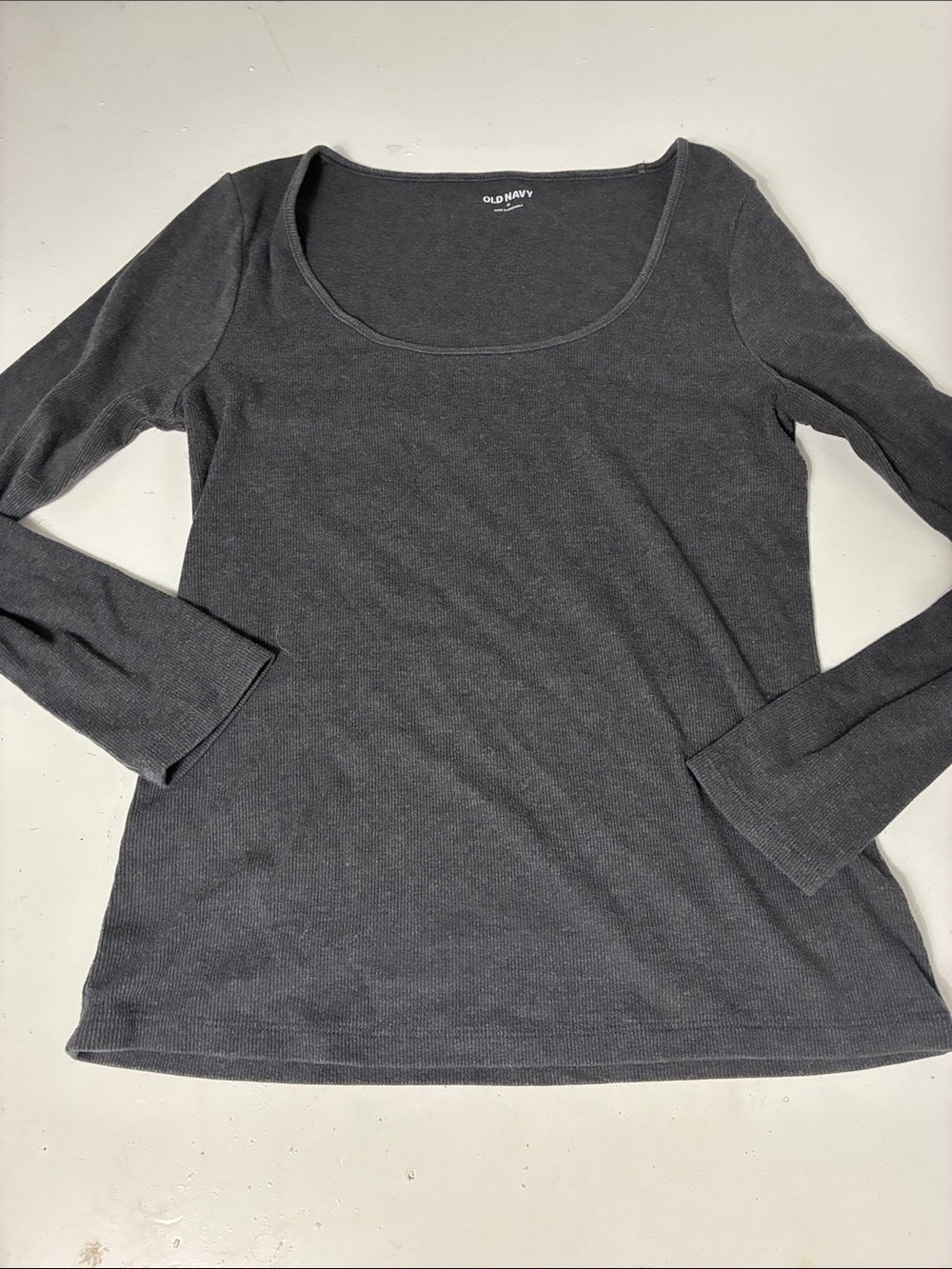 Old Navy Medium Grey Scoop Neck Long Sleeve Ribbed Blouse
